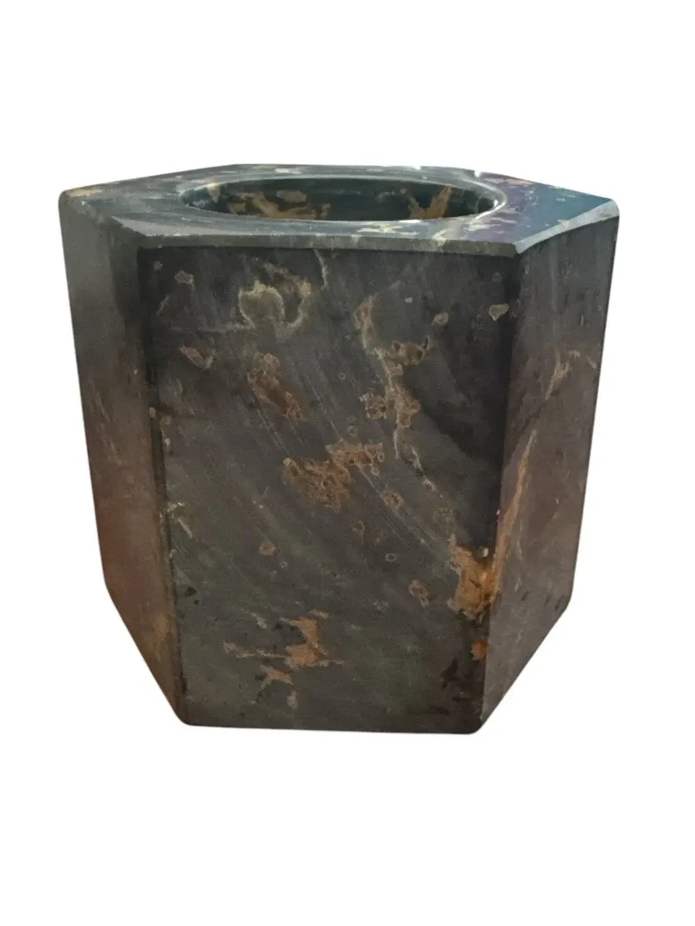 Green Naturally Veined Marble Hexagon Candle Holder